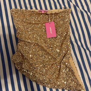 Edikted Gold Sequin Strapless Top